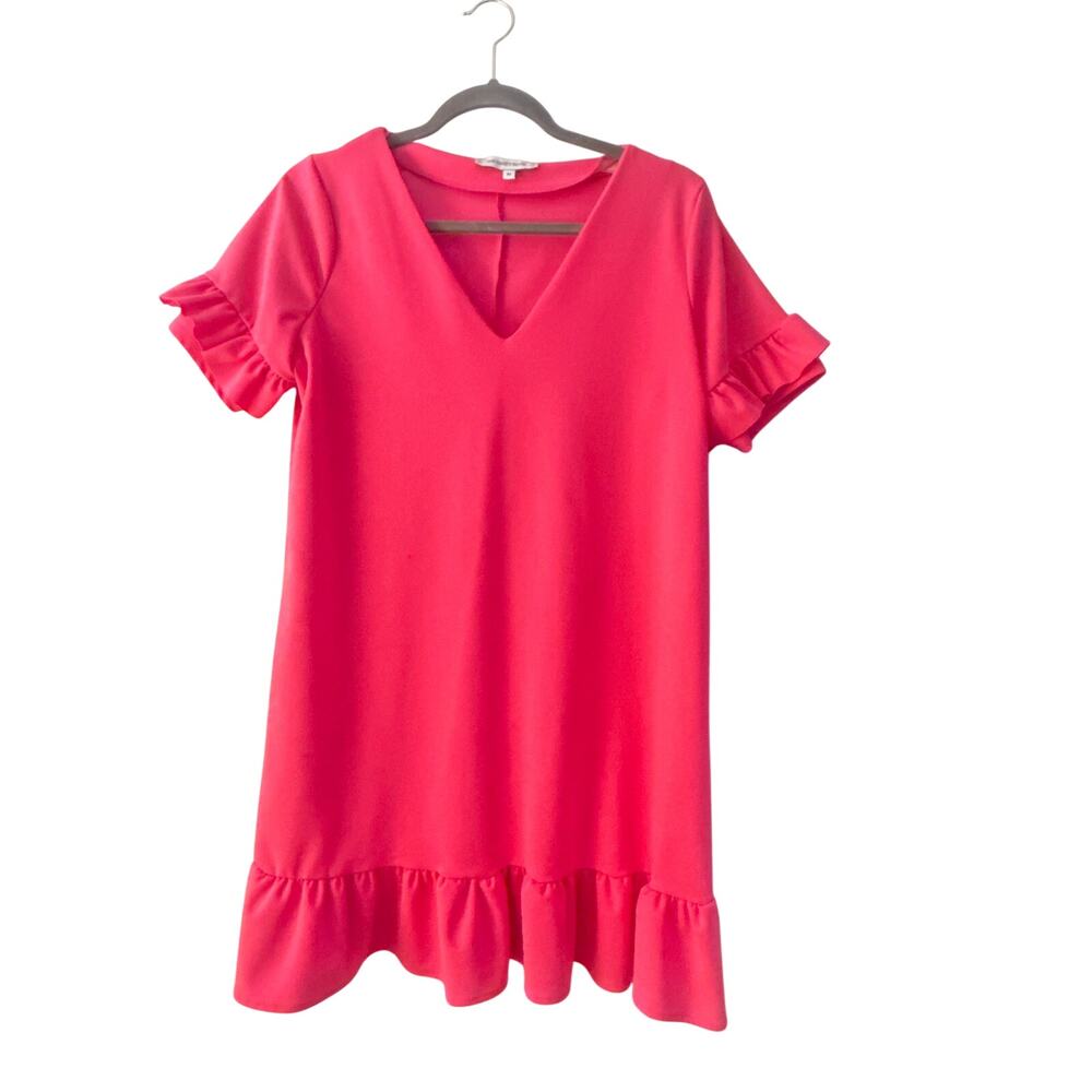 The Vanity Room Hot Pink V Neck Ruffle Sleeve Mini Dress Size Medium
